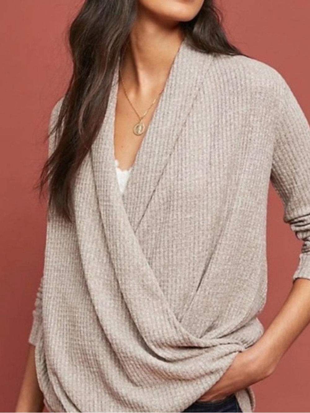 Anthropologie Akemi + Kin waffle knit faux wrap top - Picture 1 of 7
